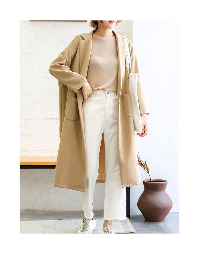 Spring New Korean Loose Lapel Long Sleeve Pockets Windbreaker Women Medium Long Cardigan Coat